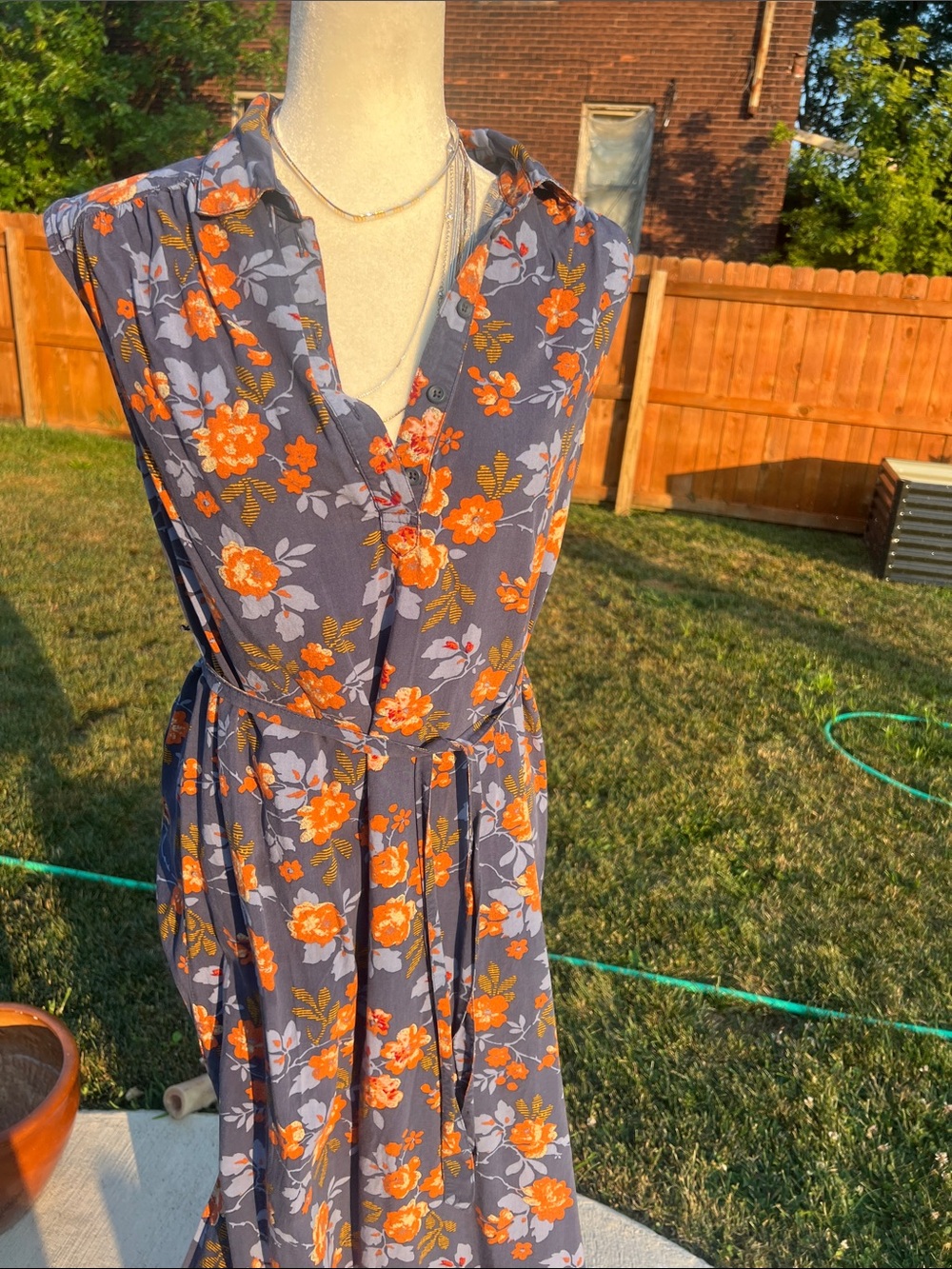 Susina  Navy Maxi Dress with Orange Floral Print
